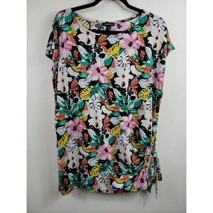 LANE BRYANT PLUS SIZE 18/20 BLACK FLORAL CAP SLEEVE blouse